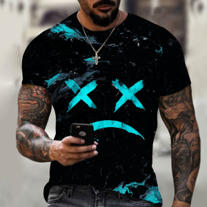 3D Digital Printing Cheap Quick Dry T-shirt Sublimation Short Sleeve(Black X)