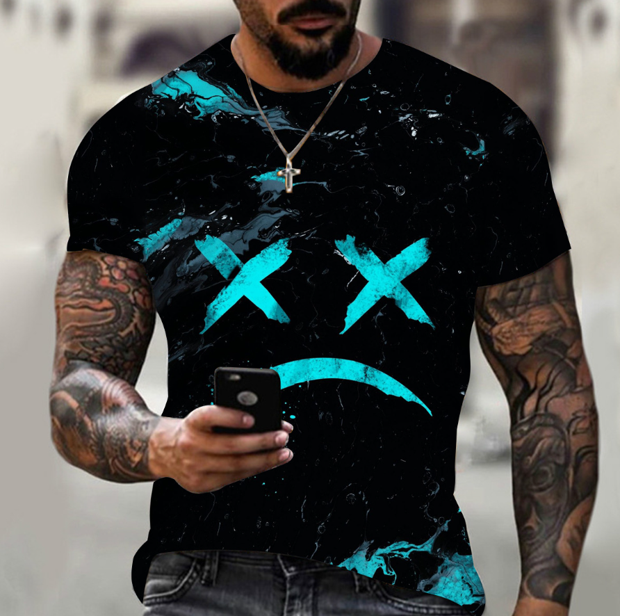 3D Digital Printing Cheap Quick Dry T-shirt Sublimation Short Sleeve(Black X)