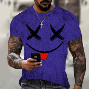 T-shirt Hip-hop Series Digital 3D Printing Men's Street Short-sleeved(purple)