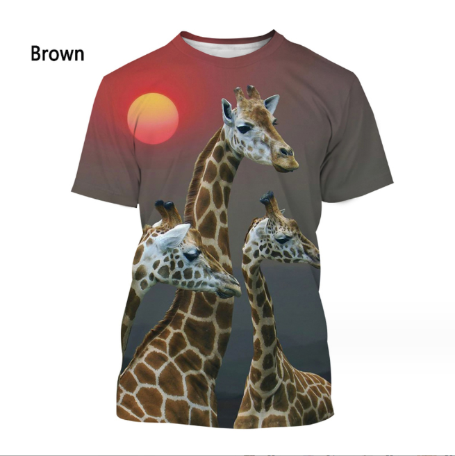 (Brown Big Giraffe)3d Printing Short Sleeve Pattern Plus Size Hip-hop Style Short-sleeved T-shirt