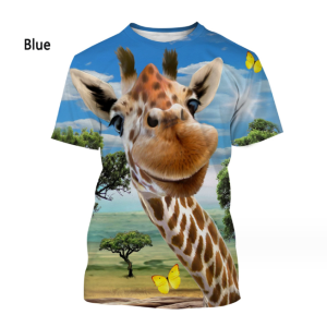 (Blue Big Giraffe)3d Printing Short Sleeve Pattern Plus Size Hip-hop Style Short-sleeved T-shirt