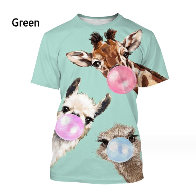 (Green Giraffes)3d Printing Short Sleeve Pattern Plus Size Hip-hop Style Short-sleeved T-shirt