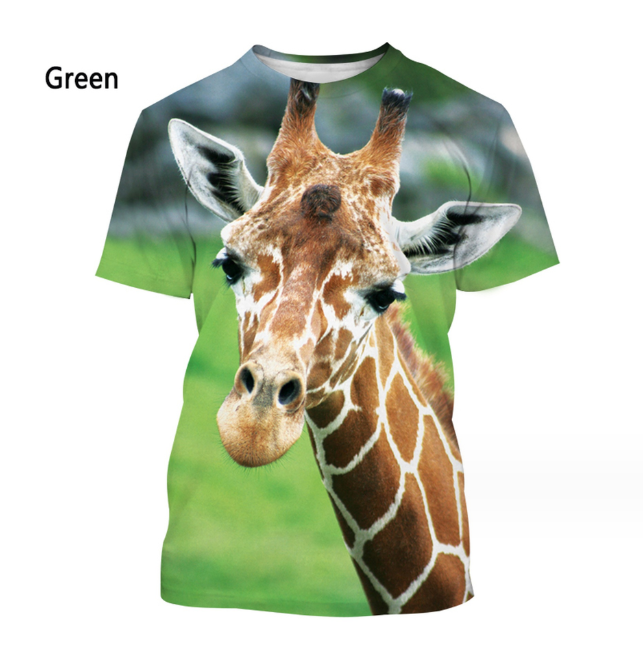 (Green Giraffes)T-shirt Hip-hop Series Digital 3D Printing Men's Street Short-sleeved Sports Oversize T- shirt