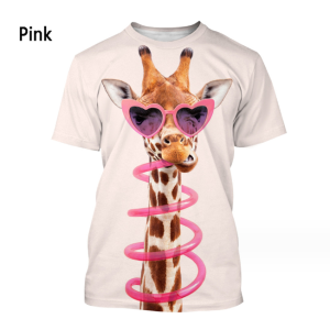 (Pink Giraffes)T-shirt Hip-hop Series Digital 3D Printing Men's Street Short-sleeved Sports Oversize T- shirt