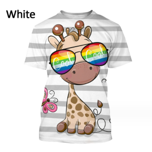 (White Cartoon Giraffes)T-shirt Hip-hop Series Digital 3D Printing Men's Street Short-sleeved Sports Oversize T- shirt