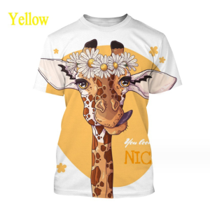 (Yellow Cartoon Giraffes)T-shirt Hip-hop Series Digital 3D Printing Men's Street Short-sleeved Sports Oversize T- shirt