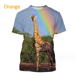 (Yellow Cartoon Giraffes)T-shirt Hip-hop Series Digital 3D Printing Men's Street Short-sleeved Sports Oversize T- shirt