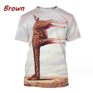 (Brown Cartoon Giraffes)T-shirt Hip-hop Series Digital 3D Printing Men's Street Short-sleeved Sports Oversize T- shirt