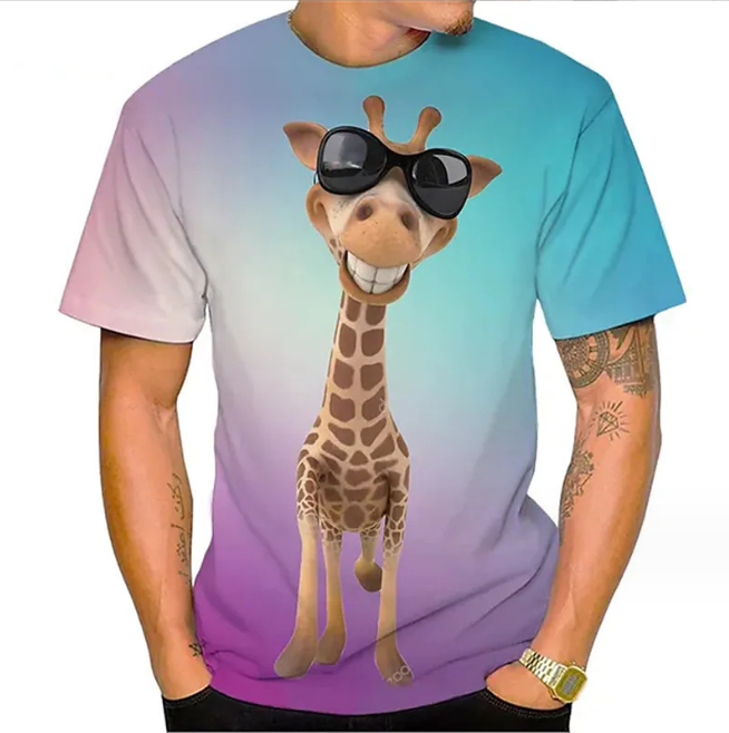 (Brown Cartoon Giraffes)3D Printing Men’s Street Short-sleeved Sports Oversize T- shirt