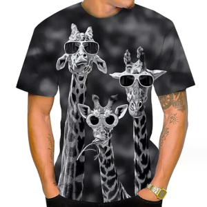 (Blue Cartoon Giraffes)3D Printing Men’s Street Short-sleeved Sports Oversize T- shirt