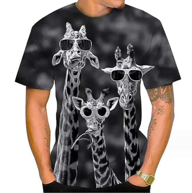 (Blue Cartoon Giraffes)3D Printing Men’s Street Short-sleeved Sports Oversize T- shirt