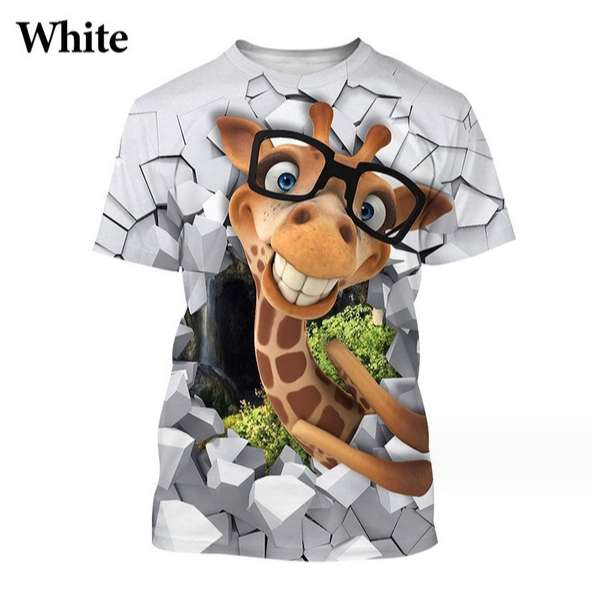 (White Cartoon Giraffes)3D Printing Men’s Street Short-sleeved Sports Oversize T- shirt