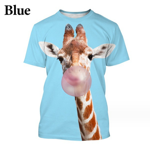 (Blue Cartoon Giraffes)3D Printing Men’s Street Short-sleeved Sports Oversize T- shirt