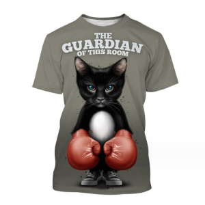 (Black Cartoon Cat)3D Printing Men’s Street Short-sleeved Sports Oversize T- shirt