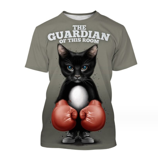 (Black Cartoon Cat)3D Printing Men’s Street Short-sleeved Sports Oversize T- shirt