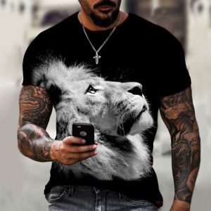 White Lion T-shirt 3D Digital Printing Round Neck Short Sleeve