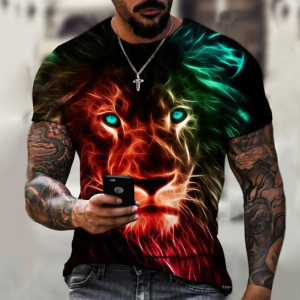 Magma Lion T-shirt 3D Digital Print Round Neck Short Sleeve