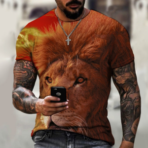 Grassland Lion T-shirt 3D Digital Printing Round Neck Short Sleeve Cotton