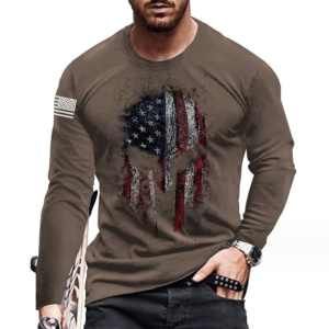 American Flag Printing Long Sleeve Men's Comfortable Breathable Digital Print Long Sleeve T-Shirt