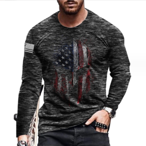 Men's tailored long sleeve slim fit hip hop t-shirt American Flag print graphic summer long sleeve t-shirt