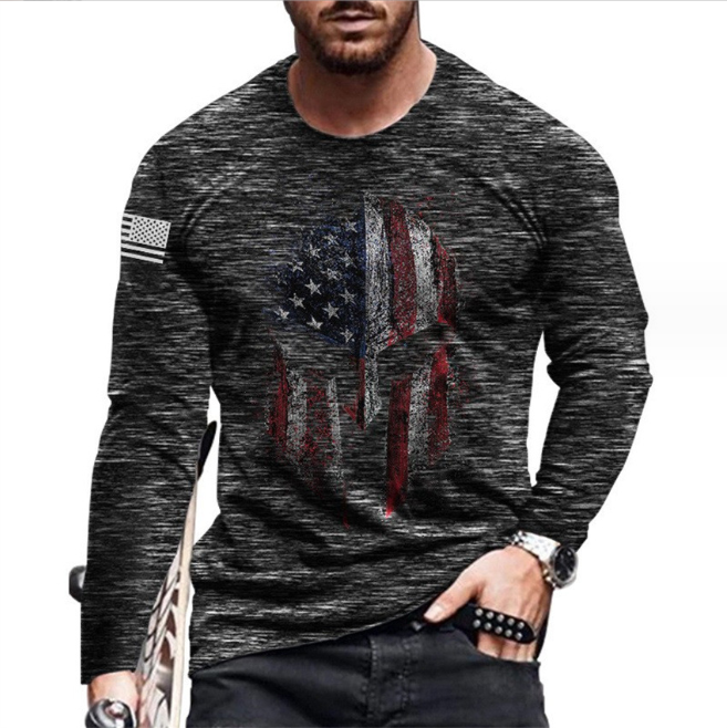 Men's tailored long sleeve slim fit hip hop t-shirt American Flag print graphic summer long sleeve t-shirt