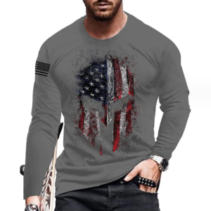 Spring long sleeve printing 3d fashion casual new knight head gray patternround neck3d print t shirt