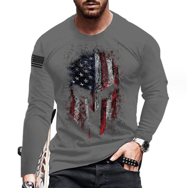 Spring long sleeve printing 3d fashion casual new knight head gray patternround neck3d print t shirt