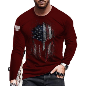 Men's tailored long sleeve slim fit hip hop t-shirt American Flag print graphic summer long sleeve t-shirt