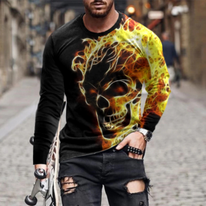 Proper Price Men's Gold Skull Print Simple Men's Long Sleeve T-shirt