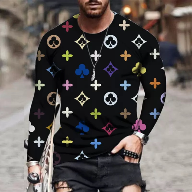 Men's T-shirt Crew Playing Card Printing Print Long Sleeve Running Short Sleeve