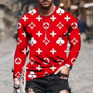 Men's T-shirt Crew Playing Card Printing Print Long Sleeve Running Short Sleeve(Red Color)