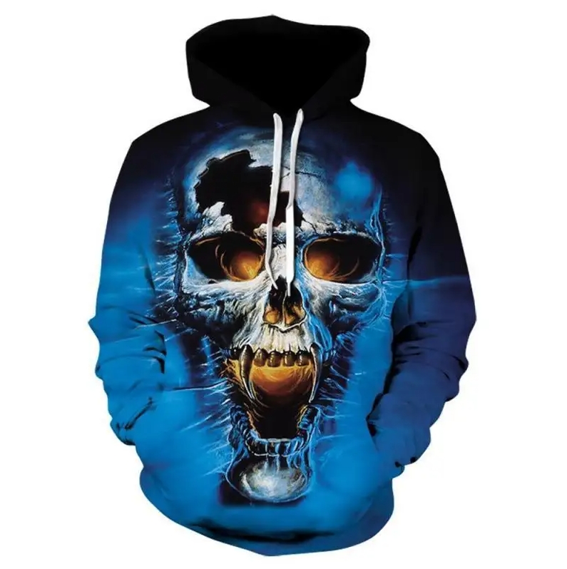 Men's Casual Realistic Skull Graphic Novelty Hoodie Sweatshirt With Pocket Drawstring Hooded Pullovers Sweat Shirts For Men