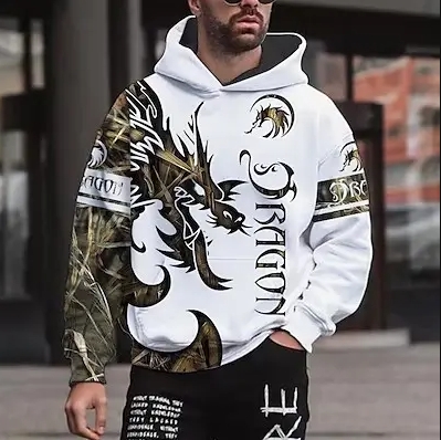 Men's Hoodie Pullover Hoodie Sweatshirt Graphic Chinese dragon Color Sports & Outdoor