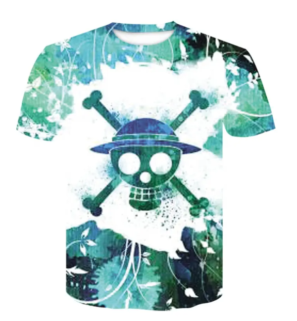 Anime Skull 3D Printing T-Shirt Cartoon Printed T Shirt(Green)