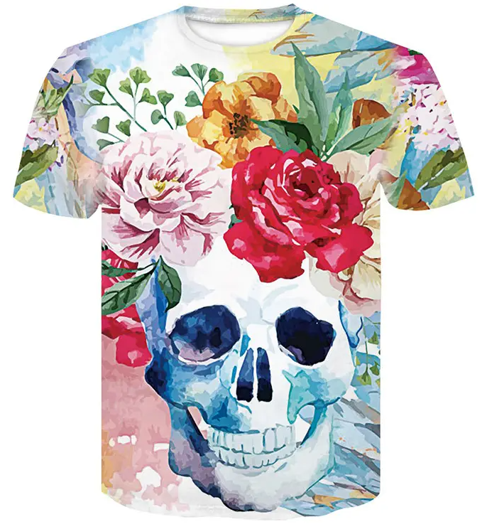 Unisex Skull T-Shirt Mens Clothing Hip Hop Printed Male O-Neck