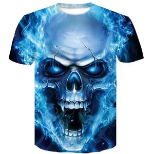 Unisex Skull Short Sleeve Mens Clothing Hip Hop Printed Male O-Neck