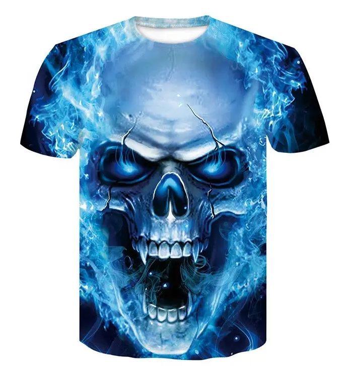 Unisex Skull Short Sleeve Mens Clothing Hip Hop Printed Male O-Neck