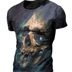 Skull Short Sleeve Mens Clothing Hip Hop Printed Male O-Neck