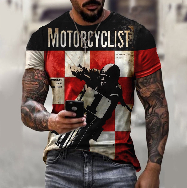 Summer Men's Motorcycle Graphic 3d Print T-shirts Retro Style Summer Men T Shirt Round Neck Short Sleeve Polyester Oversized