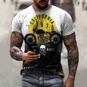 New European Style Locomotive Short Sleeve Leisure 3D Printing Loose Pullover Oversized Men's T-shirt