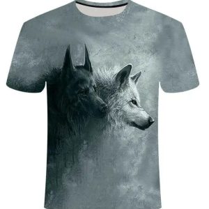 Wolf Pattern 3d Printed Fashion Crewneck Men's Short Sleeve T-shirts