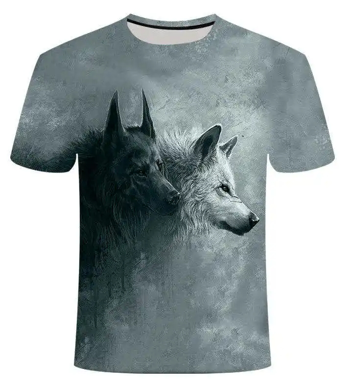 Wolf Pattern 3d Printed Fashion Crewneck Men's Short Sleeve T-shirts