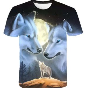 Wolf Pattern 3d Printed T-shirts Fashion Crewneck Men's Short Sleeve