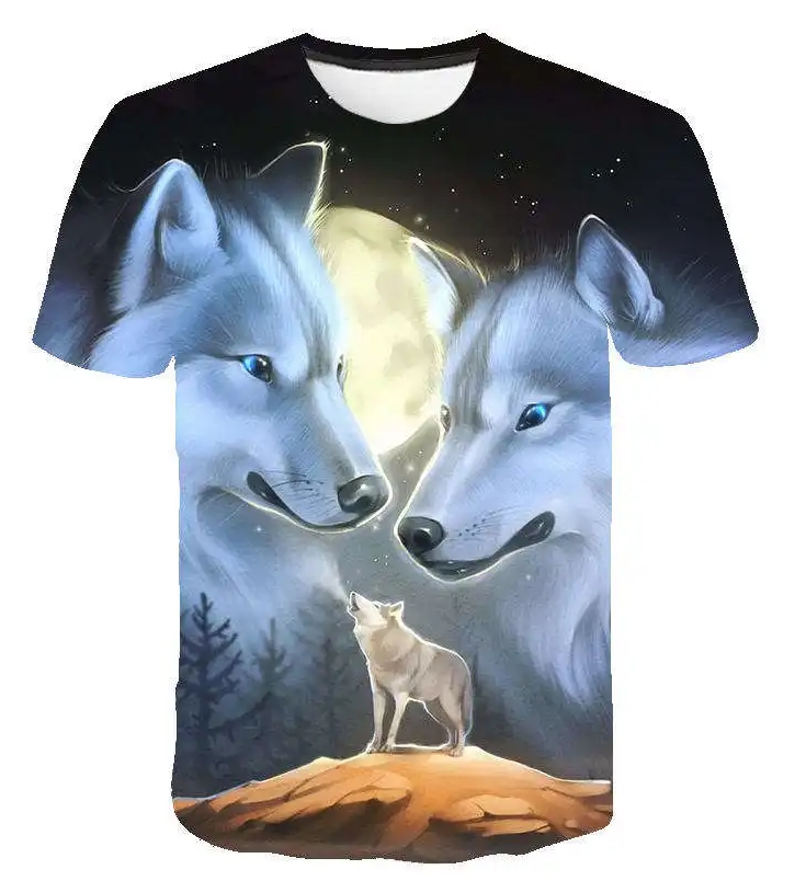 Wolf Pattern 3d Printed T-shirts Fashion Crewneck Men's Short Sleeve