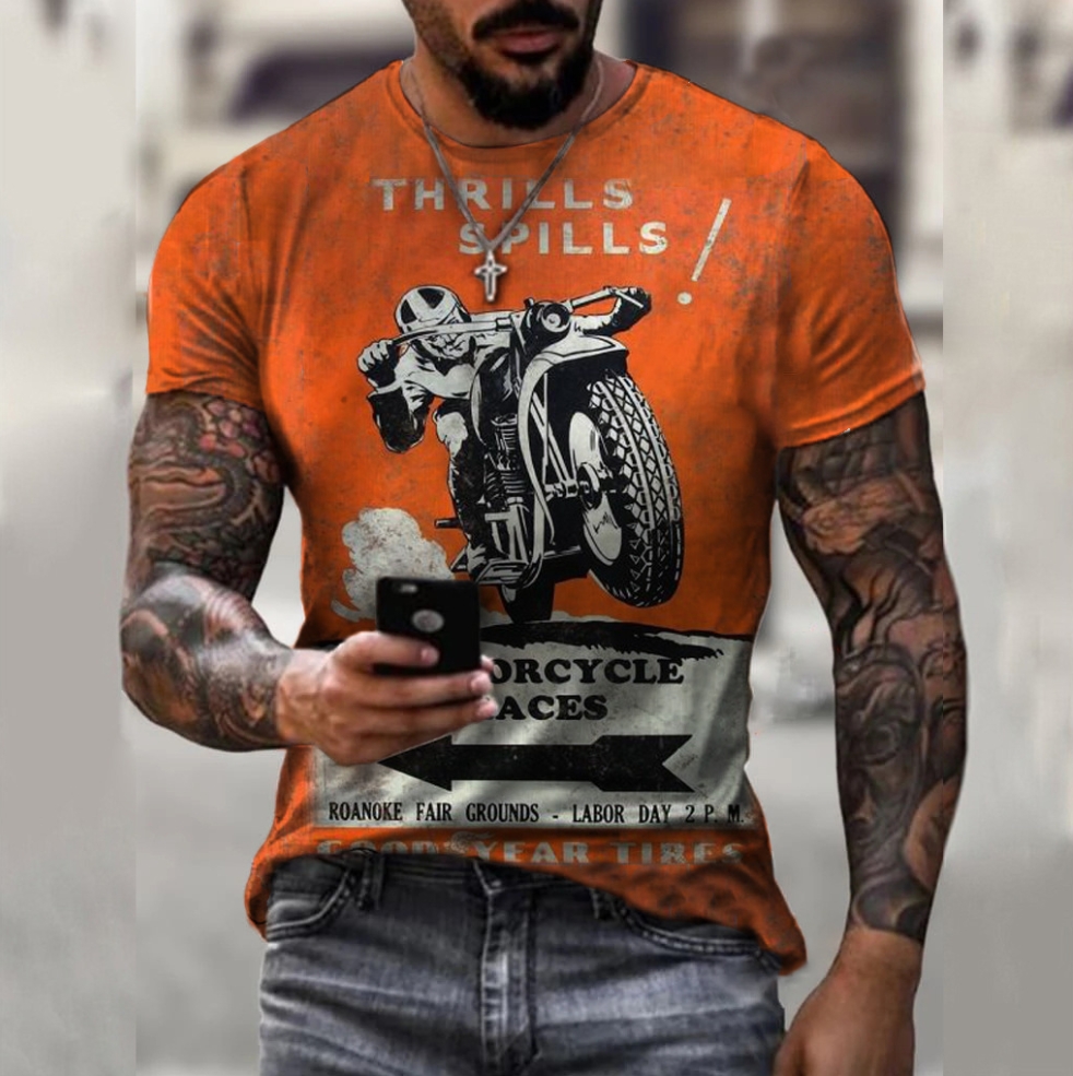 Europe and America foreign trade new men's motorcycle leisure digital printing large size T-shirts