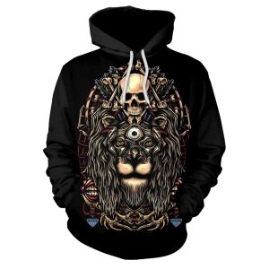 3D Digital Printed Lion Pattern Men Streetwear Unique Crewneck Hooded Sweatshirt