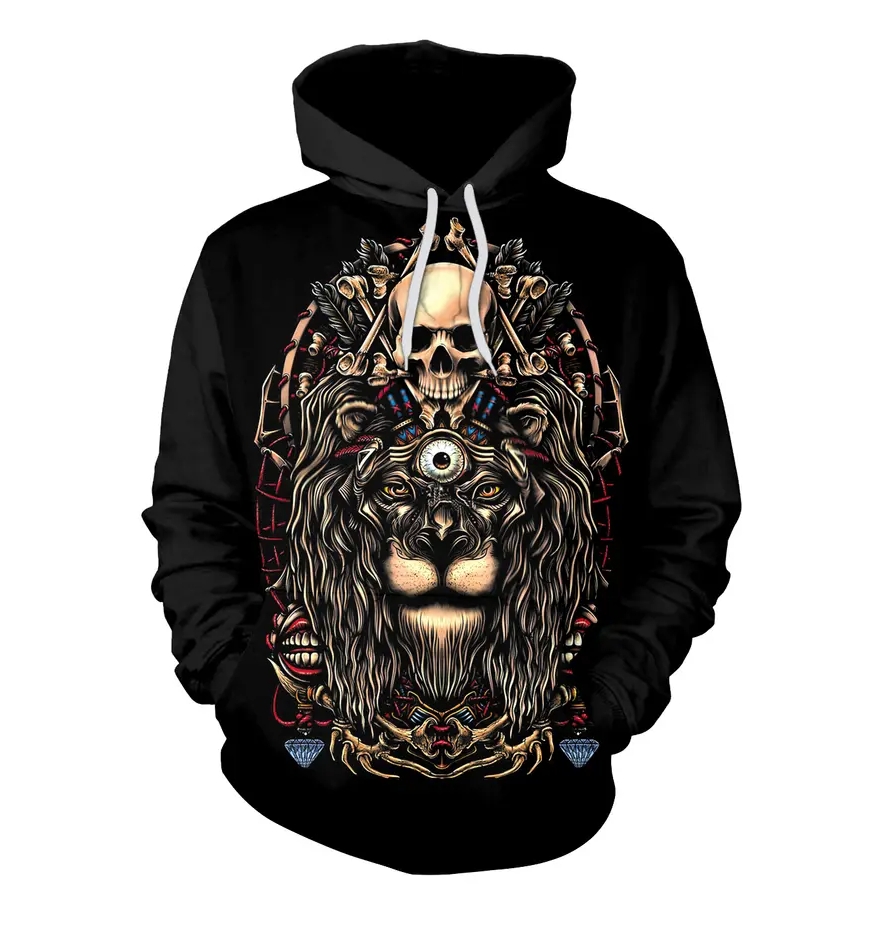 3D Digital Printed Lion Pattern Men Streetwear Unique Crewneck Hooded Sweatshirt