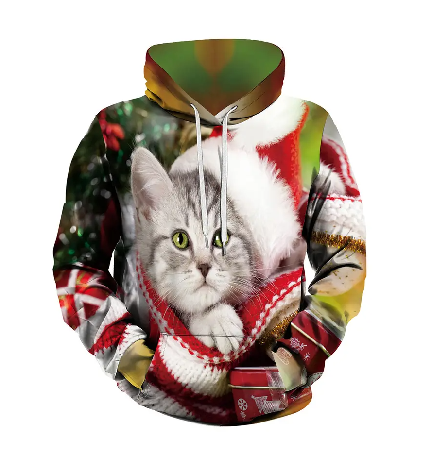 Men Clothing Fashion Clothing Sweatshirts Hoodies Pullover Clothes For Men(Cat Pattern)