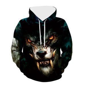 Men Clothing Fashion Clothing Sweatshirts Hoodies Pullover Clothes For Men(Giant Wolf Pattern)