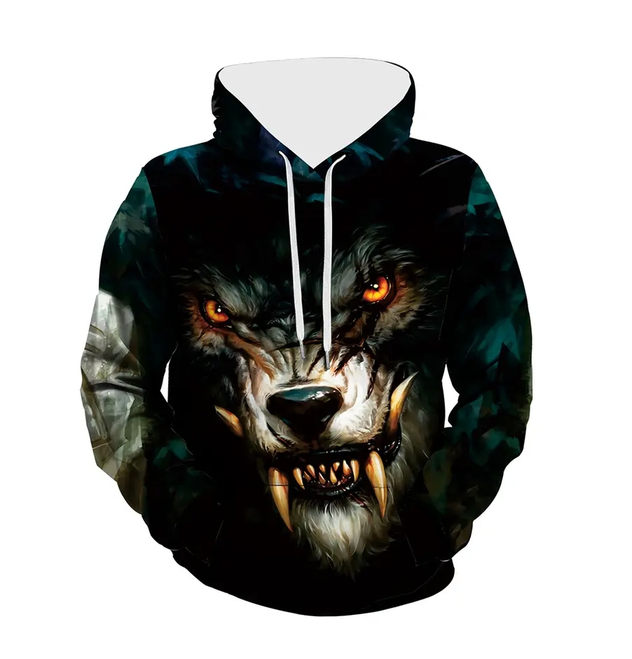 Men Clothing Fashion Clothing Sweatshirts Hoodies Pullover Clothes For Men(Giant Wolf Pattern)